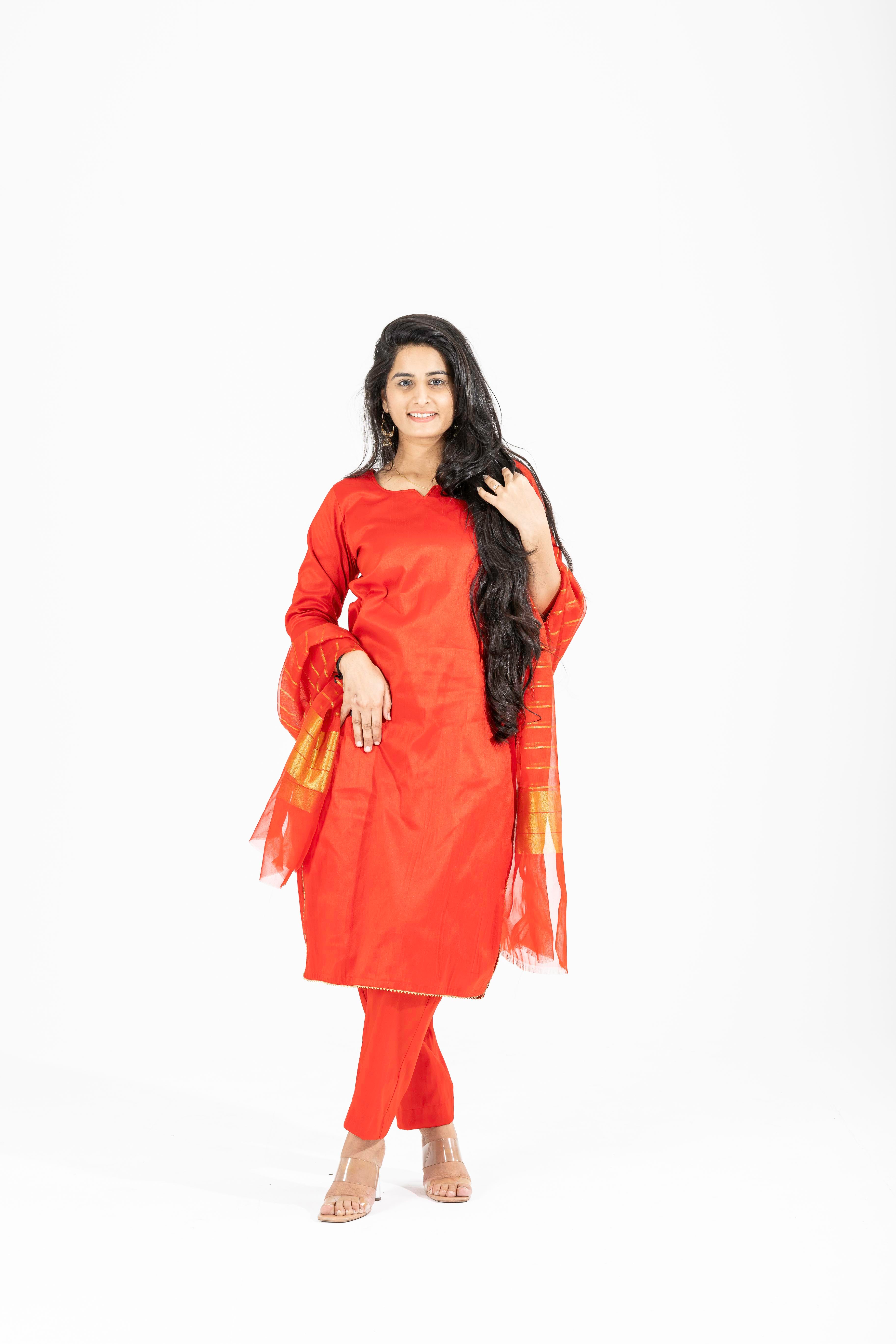 Red Colour Raw Silk Indian Ethnic Dress – Rinvi Fashion